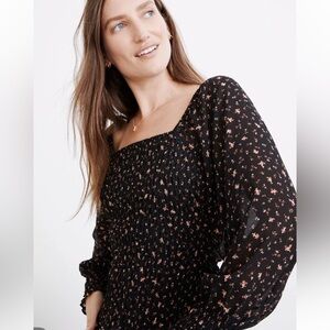 Madewell (Re)Sourced Georgette Lucie Bubble Sleeve Smocked Top Size XS